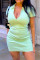 Light Green Sexy Casual Solid Basic Turndown Collar Short Sleeve Dress