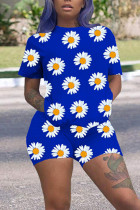 Blue Fashion Little Daisy Print T-shirt Shorts Set