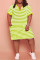Dark Brown Fashion Casual Plus Size Striped Print Basic V Neck Short Sleeve Dress