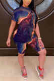 Multicolor Fashion Print T-shirt Shorts Casual Set