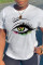 White Fashion Casual Eyes Printed Basic O Neck T-Shirts
