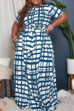 Black Sexy Plaid Patchwork O Neck Cake Skirt Plus Size Two Pieces