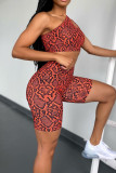 Red Fashion Sexy Print Backless One Shoulder Sleeveless Two Pieces