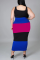 Blue Sexy Striped Split Joint Square Collar Pencil Skirt Plus Size Dresses