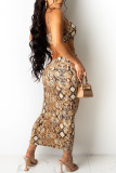 Leopard Print Sexy Print Hollowed Out Patchwork Spaghetti Strap Dresses