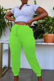 Light Green Casual Solid Split Joint Plus Size