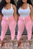 Pink Fashion Casual Solid Basic Regular High Waist Trousers