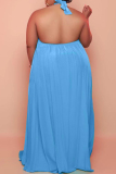 White Sexy Casual Plus Size Solid Backless Halter Sleeveless Dress