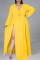 Yellow Elegant Solid Patchwork Frenulum High Opening V Neck Long Sleeve Plus Size Dresses