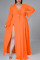 Orange Elegant Solid Patchwork Frenulum High Opening V Neck Long Sleeve Plus Size Dresses