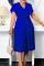 Royal Blue Elegant Solid Split Joint V Neck Pleated Plus Size Dresses