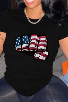 Black Fashion Casual Print Basic O Neck T-Shirts