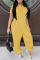 Yellow Casual Solid Patchwork Off the Shoulder Harlan Jumpsuits