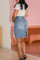 Blue Fashion Casual Solid Asymmetrical High Waist Regular Denim Skirts