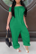 Green Casual Solid Patchwork Off the Shoulder Harlan Jumpsuits