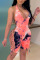 Pink Sexy Print Hollowed Out Patchwork Frenulum Swimwears