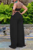 Black Sexy Solid Patchwork Strapless Sleeveless Two Pieces