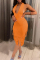 Orange Fashion Sexy Solid Tassel Backless Halter Sleeveless Dress