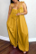 Earth Yellow Sexy Casual Solid Hollowed Out Spaghetti Strap Plus Size Jumpsuits