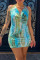 Light Blue Fashion Sexy Print Bandage Backless Halter Sleeveless Dress