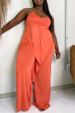 Orange Sexy Casual Solid Backless Halter Regular Jumpsuits