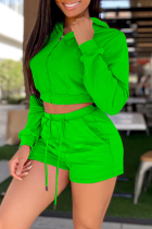 Green Fashion Casual Solid Basic Hooded Collar Long Sleeve Two Pieces