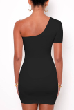 Black Fashion Sexy Solid Hollowed Out Backless Short Sleeve Dress