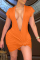 Orange Fashion Sexy Solid Basic V Neck Short Sleeve Dress