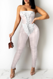 White Sexy Solid Patchwork Strapless Skinny Jumpsuits