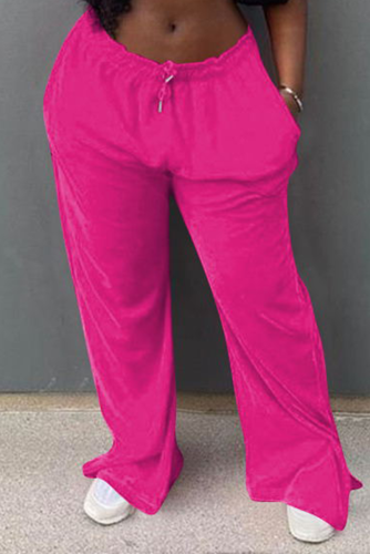 Rose Red Casual Solid Patchwork Straight Mid Waist Straight Solid Color Bottoms