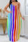 Stripe Casual Print Split Joint Spaghetti Strap Straight Dresses