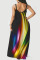 Black Casual Print Split Joint Spaghetti Strap Straight Dresses