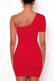 Red Fashion Sexy Solid Hollowed Out Backless Short Sleeve Dress
