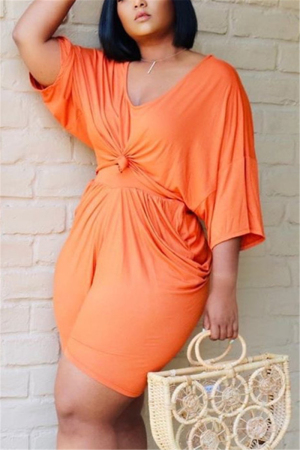Orange Fashion Casual Plus Size Two-piece Set