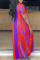 Red Casual Print Split Joint O Neck Straight Plus Size Dresses