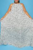 Leopard Print Fashion Plus Size Print Leopard Backless Halter Sleeveless Dress (Without Belt)