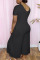 Black Casual Solid Patchwork V Neck Loose Jumpsuits