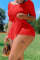 Red Casual Solid Split Joint O Neck A Line Plus Size Two Pieces