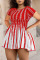 Red Casual Striped Print Split Joint O Neck A Line Dresses