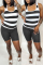 Black Casual Striped Print Vests U Neck Sleeveless Two Pieces