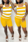 Yellow Casual Striped Print Vests U Neck Sleeveless Two Pieces