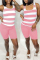 Pink Casual Striped Print Vests U Neck Sleeveless Two Pieces