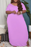 Purple Fashion Casual Plus Size Solid Basic V Neck Short Sleeve Dress