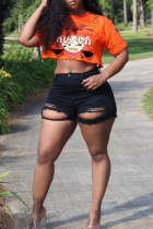 Black Casual Solid Tassel High Waist Skinny Denim Shorts