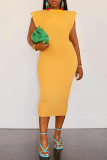 Yellow Fashion Casual Solid Basic O Neck Sleeveless Dress Dresses