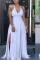 White Spaghetti Strap Sleeveless Halter Neck A-Line Ankle-Length bandage Solid backless split hollow out Dresses