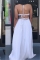 White Spaghetti Strap Sleeveless Halter Neck A-Line Ankle-Length bandage Solid backless split hollow out Dresses
