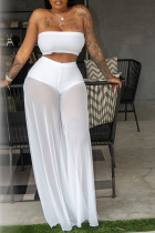 White Sexy Solid Mesh Strapless Sleeveless Two Pieces