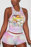 Multicolor Fashion Print Vest Shorts Sports Set