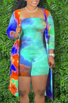 Sky Blue Sexy Patchwork Tie-dye Strapless Plus Size Two Pieces
